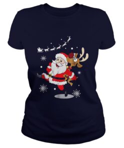 Santa Claus Carrying A Reindeer Ladies Tee