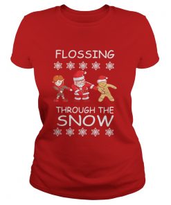 Santa Claus flossing through the snow Christmas Ladies Tee