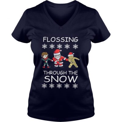 Santa Claus flossing through the snow Christmas VNeck