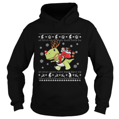 Santa Claus riding T-rex Dinosaur Christmas Hoodie