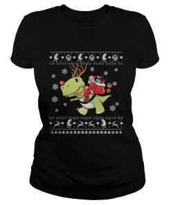 Santa Claus riding T-rex Dinosaur Christmas Ladies Tee