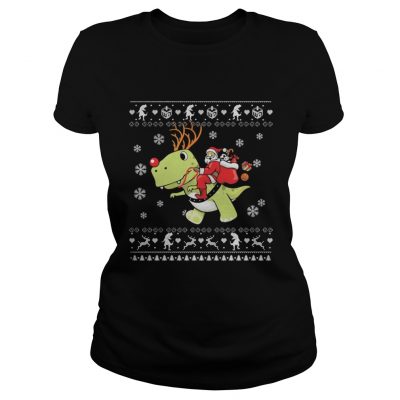 Santa Claus riding T-rex Dinosaur Christmas Ladies Tee