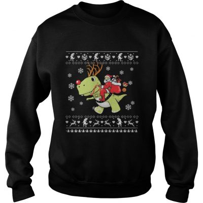 Santa Claus riding T-rex Dinosaur Christmas Sweatshirt