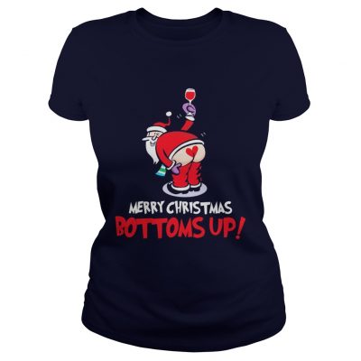 Santa Claus wine merry Christmas bottoms up Ladies Tee