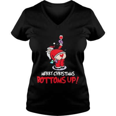 Santa Claus wine merry Christmas bottoms up VNeck