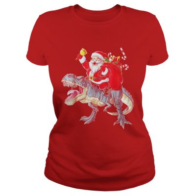 Santa Dinosaur T rex Ladies Tee