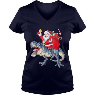 Santa Dinosaur T rex VNeck