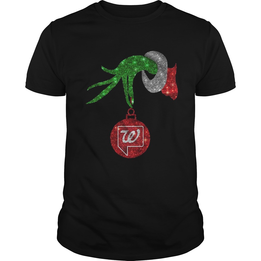 Santa Grinch holding Walgreen ornament Christmas shirt