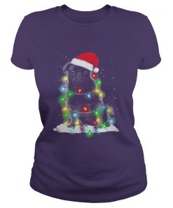 Santa Pitbull Light Christmas Dog Ladies Tee