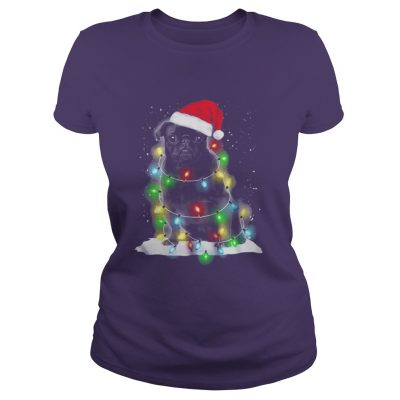 Santa Pitbull Light Christmas Dog Ladies Tee