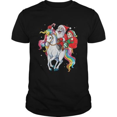 Santa and Elf riding Unicorn christmas Guys