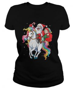 Santa and Elf riding Unicorn christmas Ladies Tee