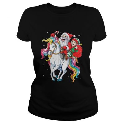 Santa and Elf riding Unicorn christmas Ladies Tee