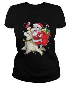 Santa riding Llamacorn christmas Ladies Tee