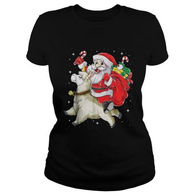 Santa riding Llamacorn christmas Ladies Tee