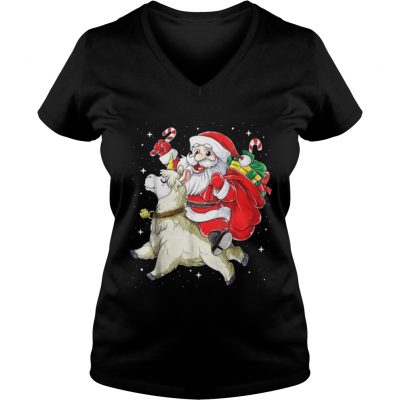 Santa riding Llamacorn christmas VNeck