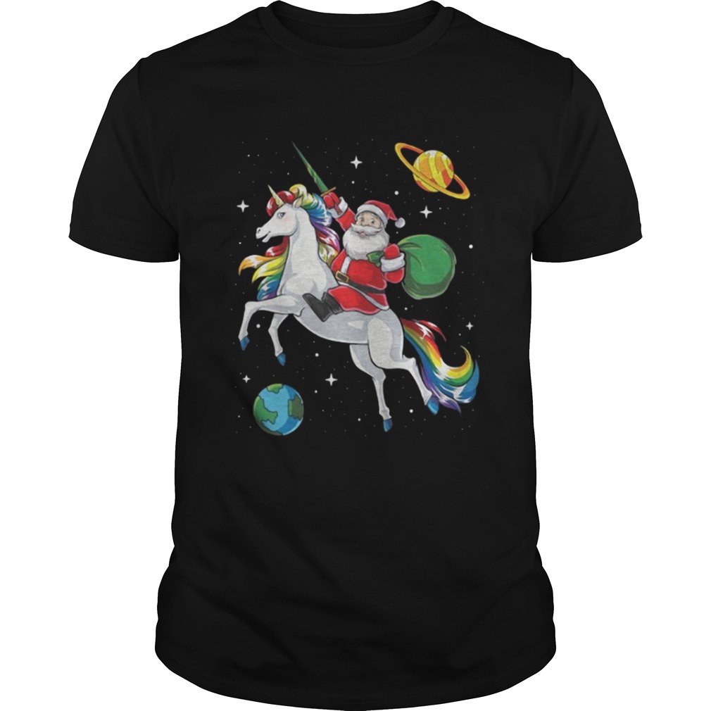 Santa riding Unicorn in space Christmas shirt