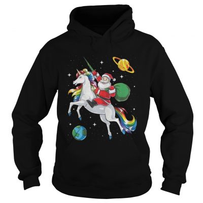 Santa riding Unicorn in space Christmas Hoodie