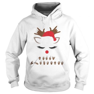 Sign language Deaf merry Christmas reindeer Hoodie