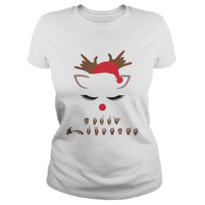 Sign language Deaf merry Christmas reindeer Ladies Tee