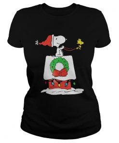 Snoopy rides Woodstock Christmas house Ladies Tee