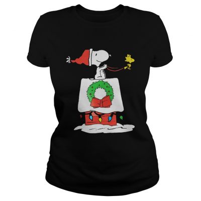 Snoopy rides Woodstock Christmas house Ladies Tee