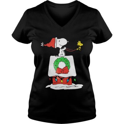 Snoopy rides Woodstock Christmas house VNeck