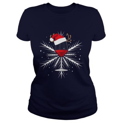 Snowflake wine with Santa hat Ladies Tee