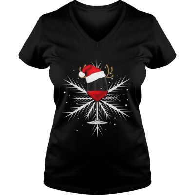 Snowflake wine with Santa hat VNeck