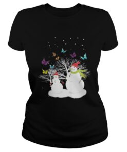 Snowman And Butterfly Ladies Tee