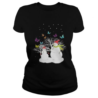 Snowman And Butterfly Ladies Tee