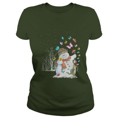 Snowman Winter clean snow Butterfly Ladies Tee