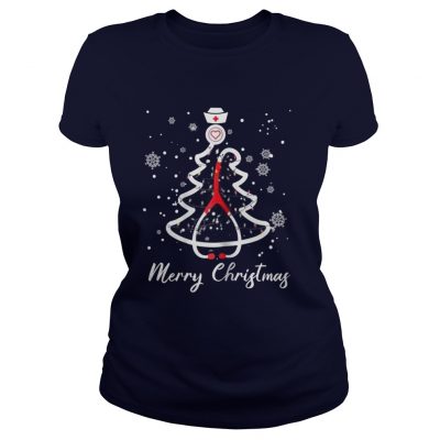 Stethoscope Christmas Tree Merry Christmas Nurse Gift Ladies Tee