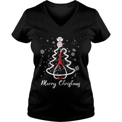 Stethoscope Christmas Tree Merry Christmas Nurse Gift VNeck