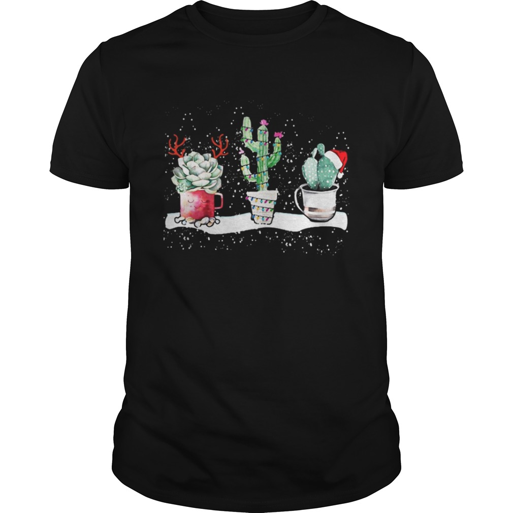 Succulent Christmas reindeer fairy lights and Santa hat shirt