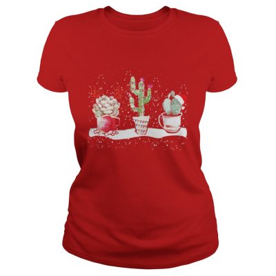 Succulent Christmas reindeer fairy lights and Santa hat Ladies Tee