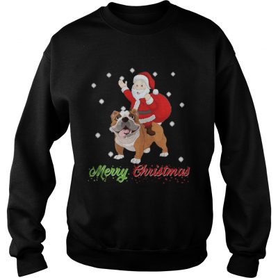 Sweatshirt Merry Christmas Santa Claus Riding Bulldog Shirt