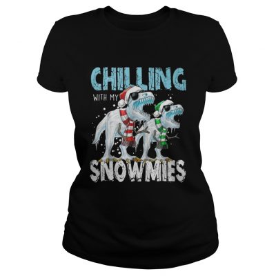 T Rex Dinosaurs chilling with my snowmies christmas Ladies Tee