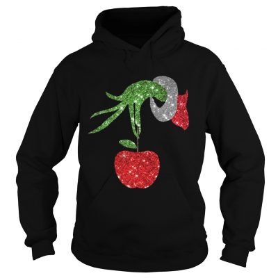 Teacher Grinch hand holding apple ornament Hoodie