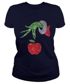 Teacher Grinch hand holding apple ornament Ladies Tee