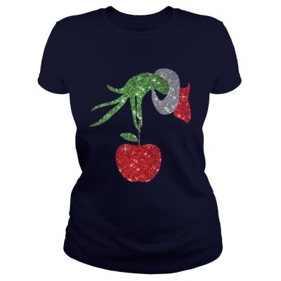 Teacher Grinch hand holding apple ornament Ladies Tee