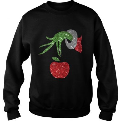 Teacher Grinch hand holding apple ornament Sweatshirt