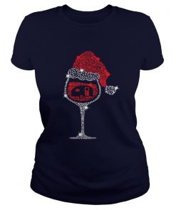 Wine Glass Red Santa Hat Camping Diamond Ladies Tee