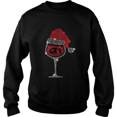 Wine Glass Red Santa Hat Camping Diamond Sweatshirt