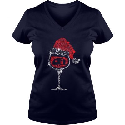 Wine Glass Red Santa Hat Camping Diamond VNeck