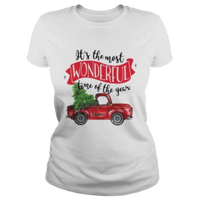 Wonderful time of the year Christmas tree red car believe Ladies Tee