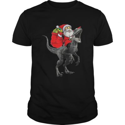 Guys Christmas Santa Riding A Velociraptor Blue