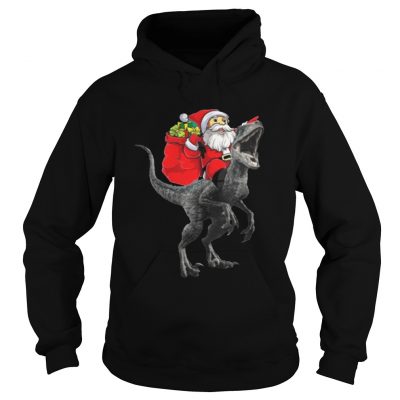 Hoodie Christmas Santa Riding A Velociraptor Blue