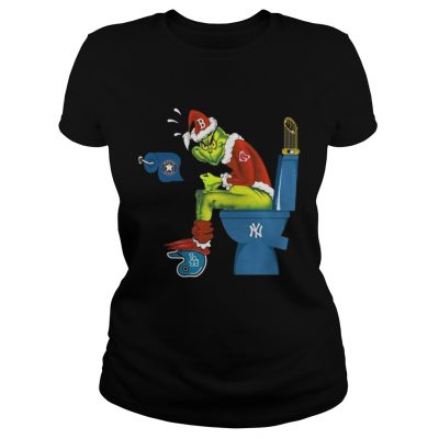 Ladies Tee Boston Red Sox Grinch santa toilet shirt