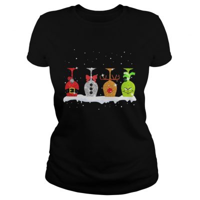 Ladies Tee Christmas wine glasses Grinch